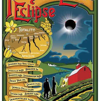Graphic by Tyler Nordgren depicting the April 8, 2024 solar eclipse in the Finger Lakes region of New York